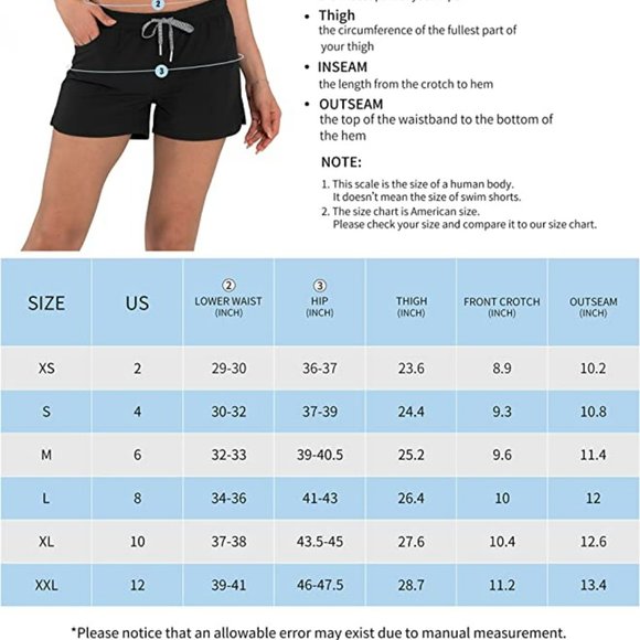 Actleis Womens Drawstring Swim Shorts UPF50+ Quick Dry Black Size L    A193-17 - Picture 8 of 8
